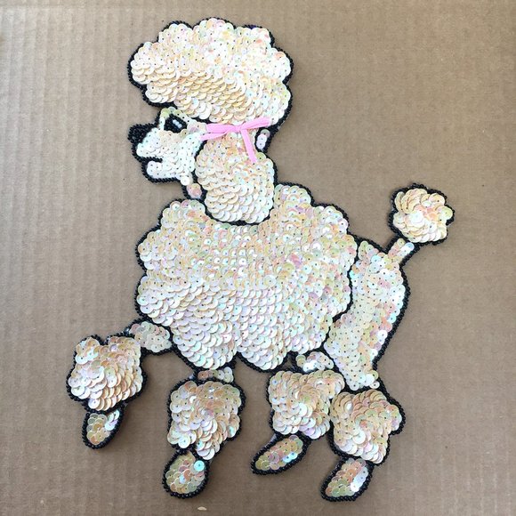 50’s POODLE Champagne  Sequin 9.5" Applique Vintage  NOS - Picture 9 of 9